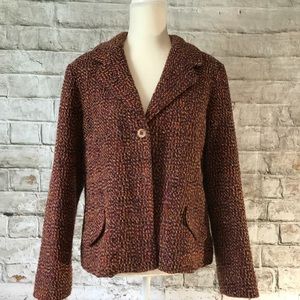 J. Jill Tan/Purple Bouclé Blazer Sz 14 Wool Blend